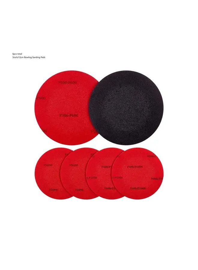 6pcs 5 Inch Bowling Ball Sanding Pads Resurfacing Polishing Kit Red 500 1000 2000 Grit - Image 1