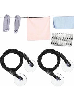 Generic 2 Pieces Travel Clothesline Portable Retractable Clothesline with Hooks and Suction Cups Camping Accessories Cruise Essentials for Outdoor and Indoor Use (Black) with 20Pcs Clothes Clips  - Image 1