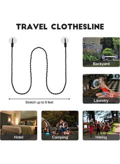 Generic 2 Pieces Travel Clothesline Portable Retractable Clothesline with Hooks and Suction Cups Camping Accessories Cruise Essentials for Outdoor and Indoor Use (Black) with 20Pcs Clothes Clips  - Image 2