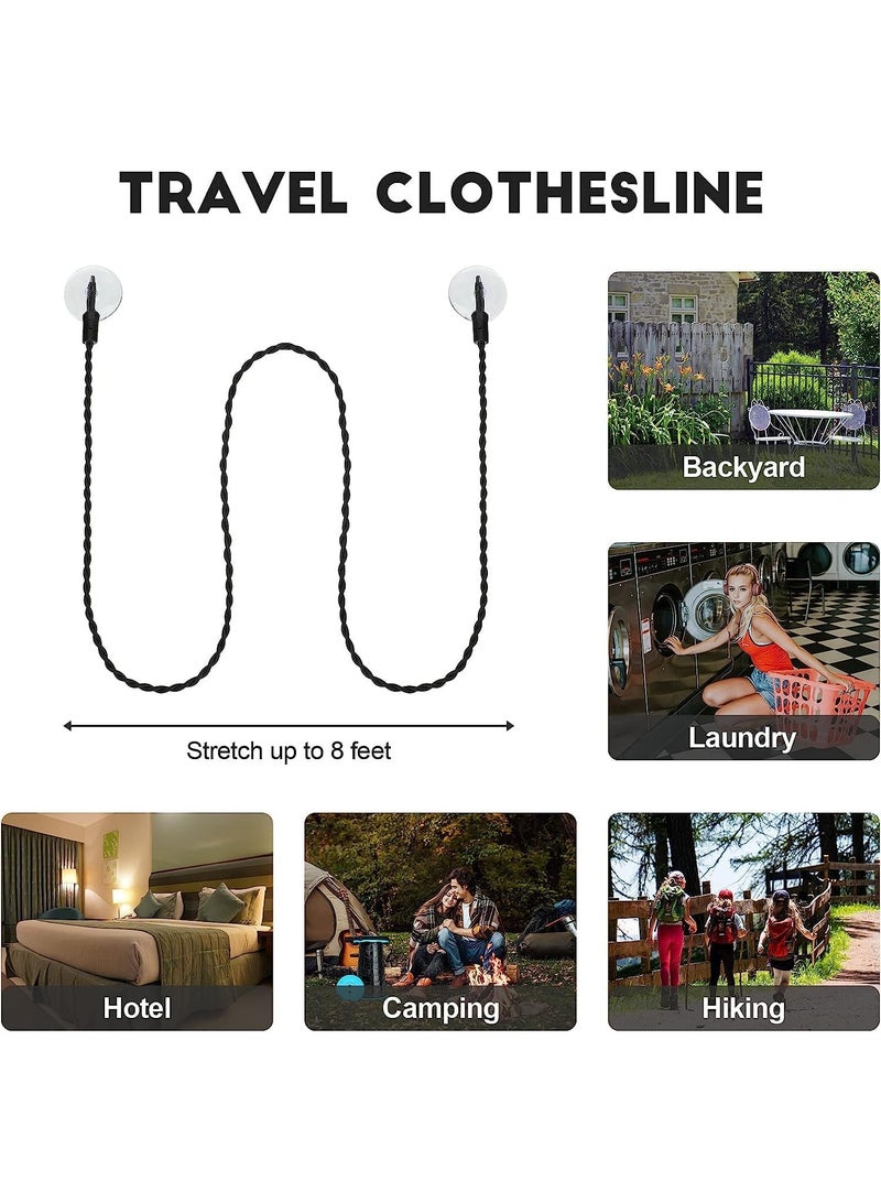2 Pieces Travel Clothesline Portable Retractable Clothesline with Hooks and Suction Cups Camping Accessories Cruise Essentials for Outdoor and Indoor Use (Black) with 20Pcs Clothes Clips  - Image 2