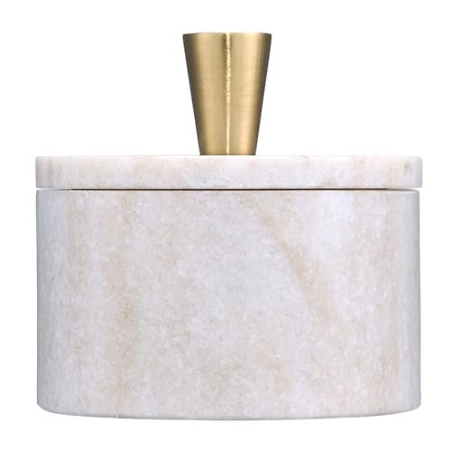 Queenza Marble Salt Cellar with Lid and Brass Knob (Brown) - Image 1