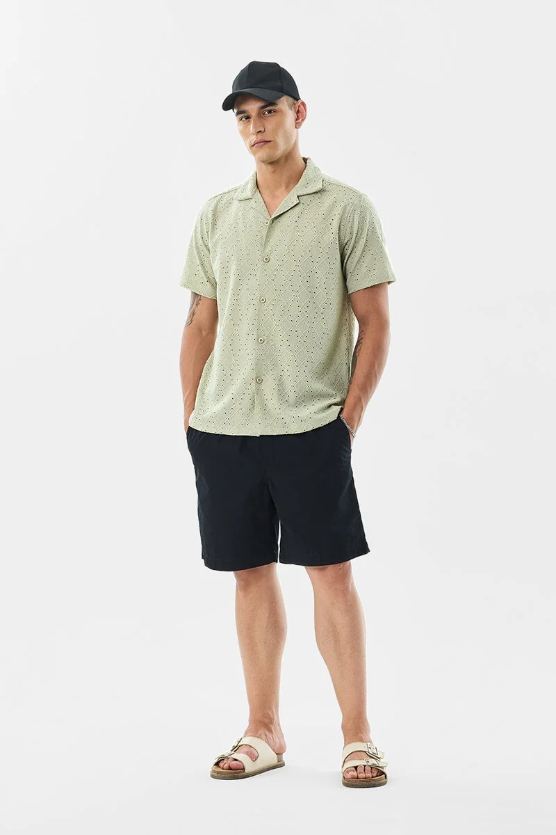 SNITCH Light Green Textured Half Sleeve Boxy Shirt