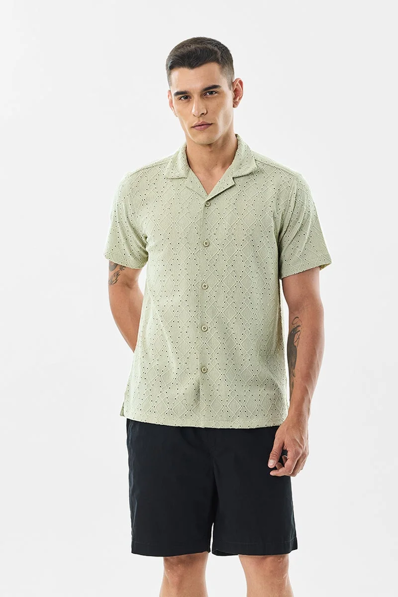 SNITCH Light Green Textured Half Sleeve Boxy Shirt