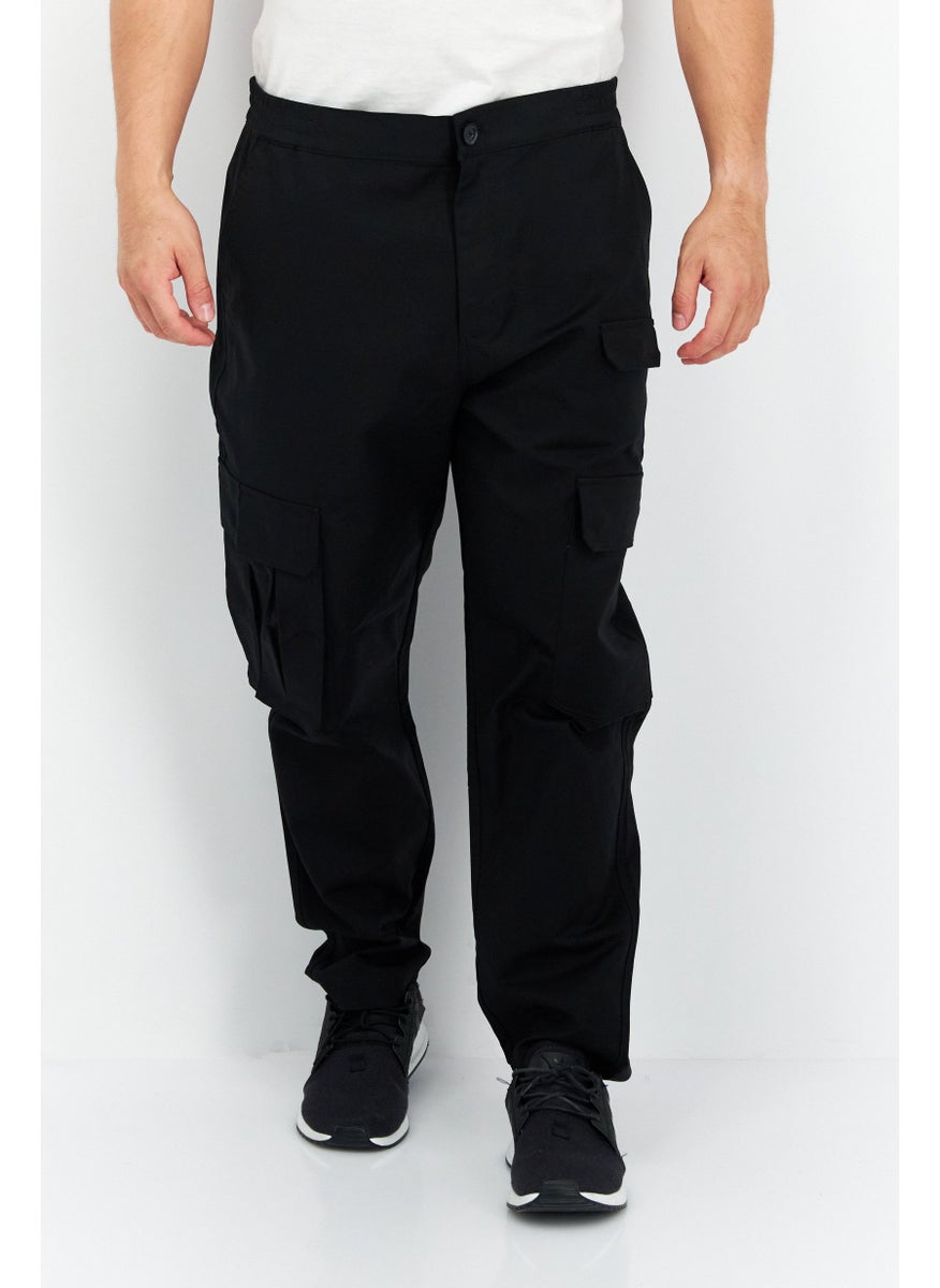 SELECTED Men Regular Fit Solid Cargo Pants, Black  - Image 1