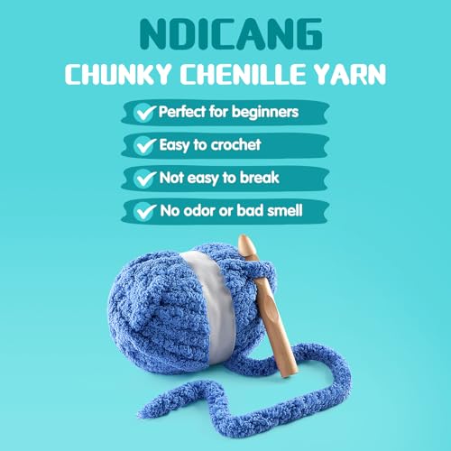 NDICANG 8 Pack Chunky Yarn for Hand Knitting - Chunky Chenille Blanket Yarn for Crocheting and Crochet with Jumbo Fluffy Super Bulky 25 yds 7.7 oz Each Skein (Black White Blue 8Pack) - Image 2