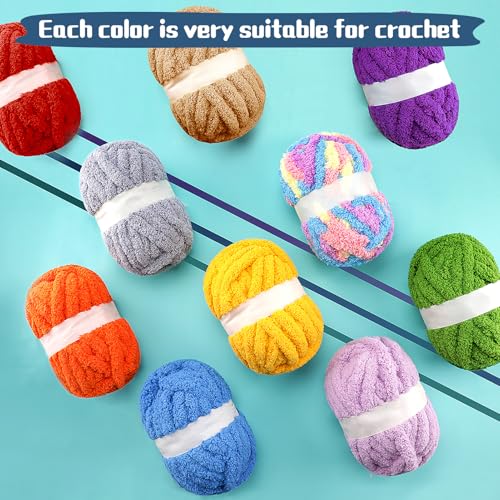 NDICANG 8 Pack Chunky Yarn for Hand Knitting - Chunky Chenille Blanket Yarn for Crocheting and Crochet with Jumbo Fluffy Super Bulky 25 yds 7.7 oz Each Skein (Black White Blue 8Pack) - Image 5