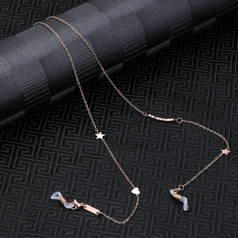 Titanium Steel Hanging Neck Glasses Chain Tide Diamond Ornaments High-Grade Feeling Chain Rose Gold Original Design Sun Glasses Chain Women - Image 1