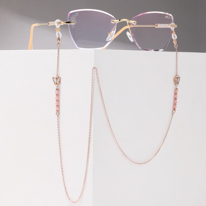 Titanium Steel Hanging Neck Glasses Chain Tide Diamond Ornaments High-Grade Feeling Chain Rose Gold Original Design Sun Glasses Chain Women - Image 2
