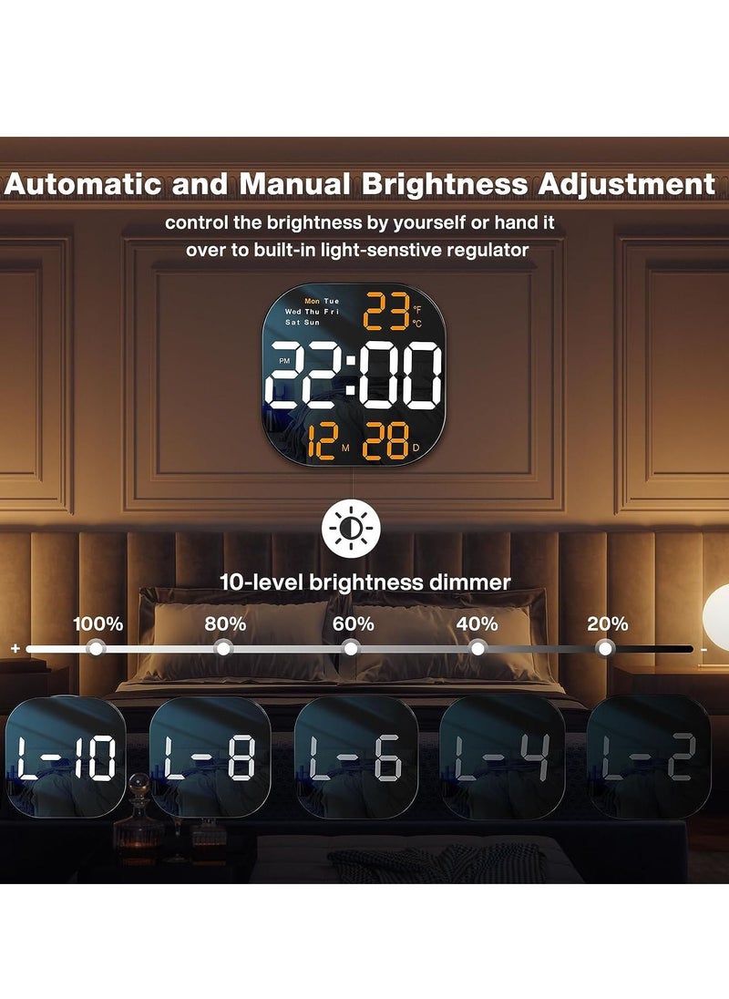 10.55 Inch Digital Wall Clock with Remote Automatic Brightness Dimmer LED Clock Square Alarm Clock for Living Room Decor