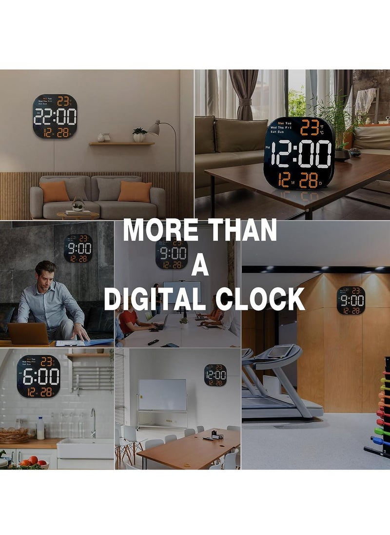 10.55 Inch Digital Wall Clock with Remote Automatic Brightness Dimmer LED Clock Square Alarm Clock for Living Room Decor