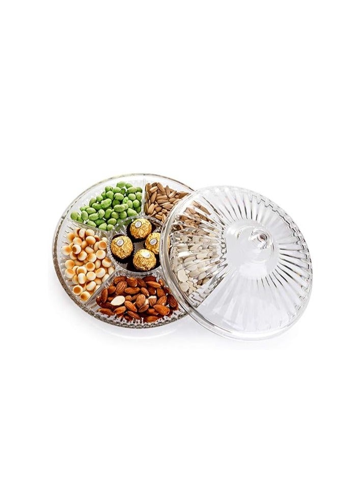 صينية مبتكرة متعددة الاستخدامات بست خانات من الاكريليك بغطاء لتقديم المكسرات والفواكه المجففة والمقبلات بالمناسبات 6 خانات (شفافة) - Image 1
