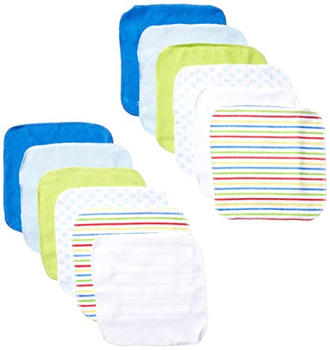 Luvable Friends Unisex Baby Cotton Rich Washcloths Blue Stripe One Size - Image 1