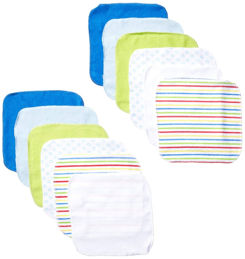 Luvable Friends Unisex Baby Cotton Rich Washcloths Blue Stripe One Size - Image 2