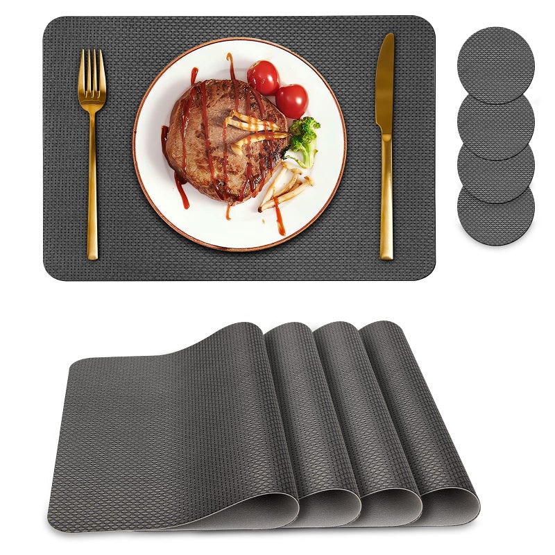 Bacgnyer Bacgnyer Placemats Set of 4 Placemat with Coasters Heat Stain Scratch Resistant NonSlip Waterproof OilProof Washable Wipeable Outdoor Indoor for Dining Patio Table Kitchen Decor and Kids Grey 4 