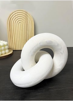 HOME TASTE Hometaste Hand Carved Wooden Chain Link Decor 2Link Round Coffee Table Wood Knot Boho Farmhouse Home Decorations For Living Room Bedroom Shelf Dining Table Premium Pine Wood (White) 