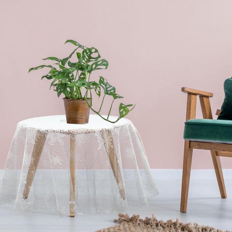 FOMIYES مفرش طاولة عيد الميلاد من الدانتيل على شكل ثلج دائري غطاء طاولة ثلجية عداء مدفأة وشاح قمة لتزيين حفلات عيد الميلاد ورأس السنة الجديدة - Image 2