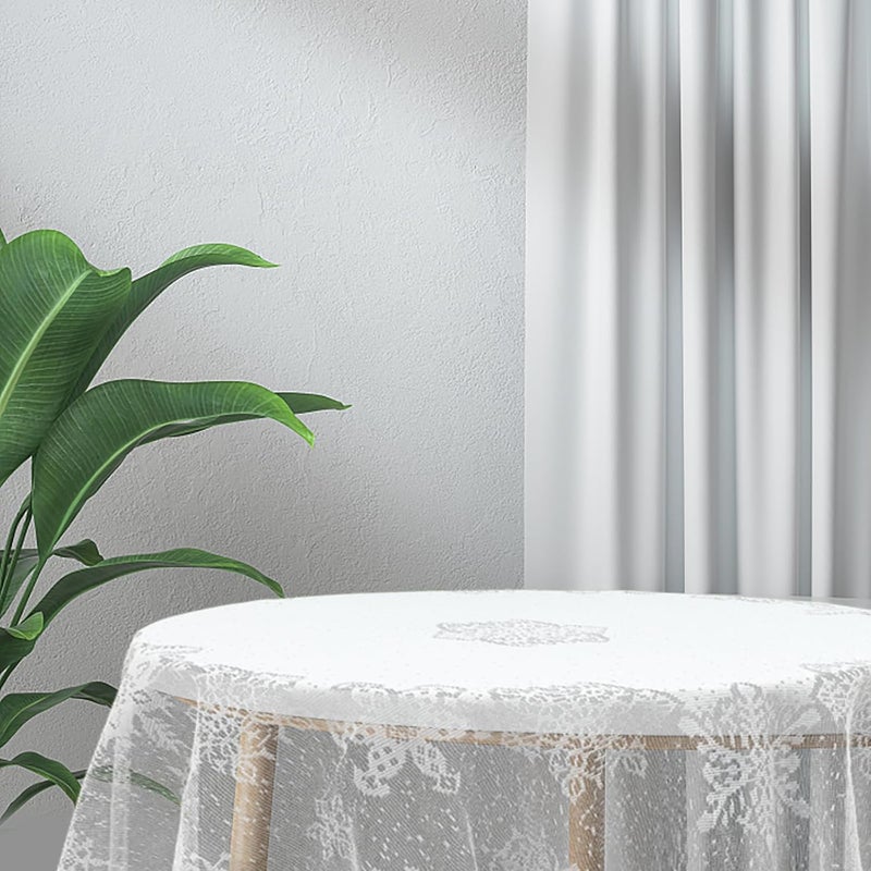 FOMIYES مفرش طاولة عيد الميلاد من الدانتيل على شكل ثلج دائري غطاء طاولة ثلجية عداء مدفأة وشاح قمة لتزيين حفلات عيد الميلاد ورأس السنة الجديدة - Image 3
