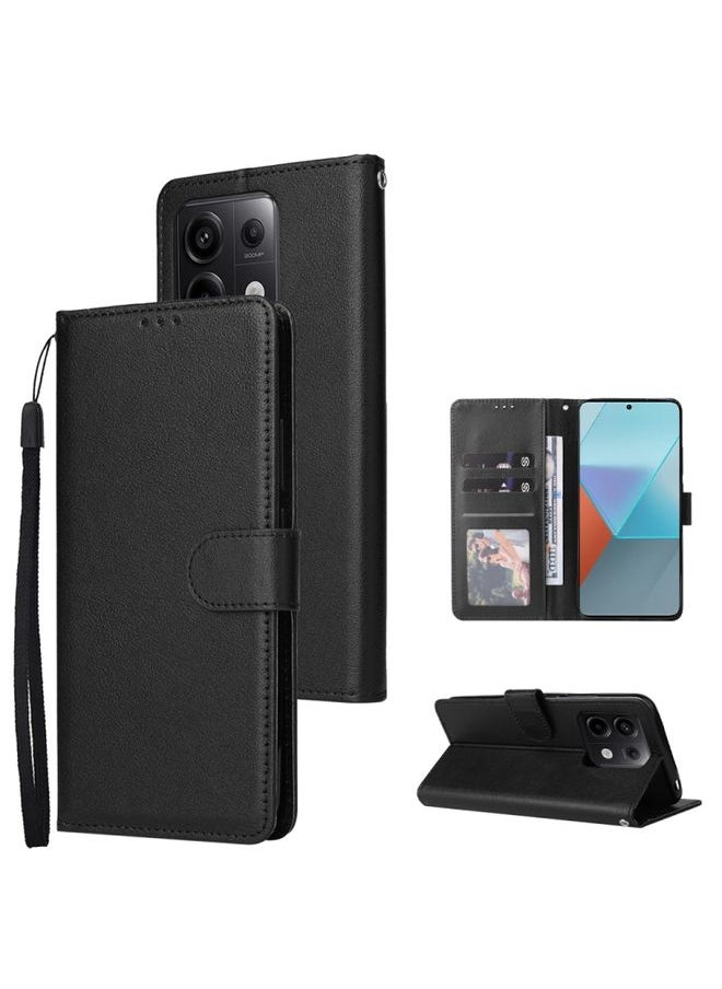HuHa Case Cover For Xiaomi Redmi Note 13 Pro 5G Multifunctional Horizontal Flip Leather Phone Case with Three Card Slot Black 