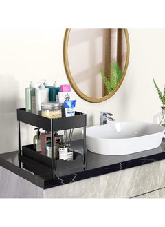 Magic Park 1 Pack Black 2-Tier Under Sink Organizer Sliding Bathroom Cabinet Organizer with Hooks Under The Sink Organizer Kitchen  - Image 2