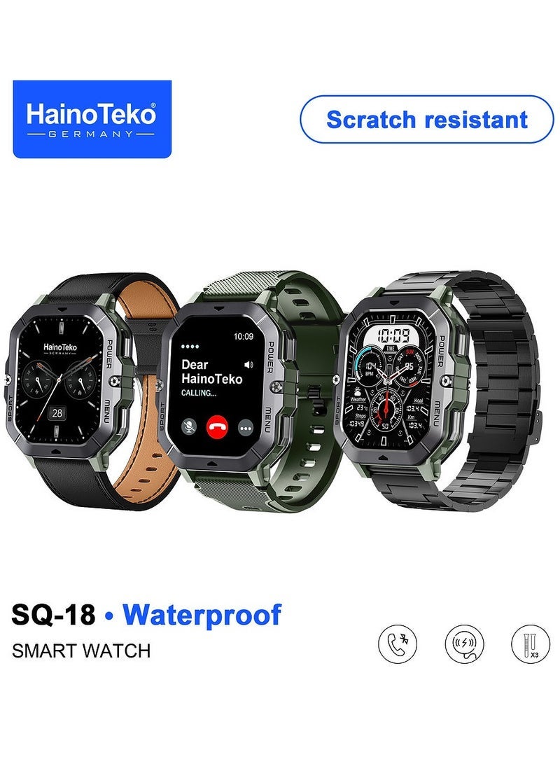 Haino Teko SQ-18 Waterproof Smartwatch for Men with Scratch-Resistant AMOLED Display – Durable Green Design Featuring 3 Interchangeable Straps and Charging Cable Included – Advanced Fitness Tracking, Heart Rate Monitor, Long Battery Life – Perfect for Active Lifestyles - Image 1