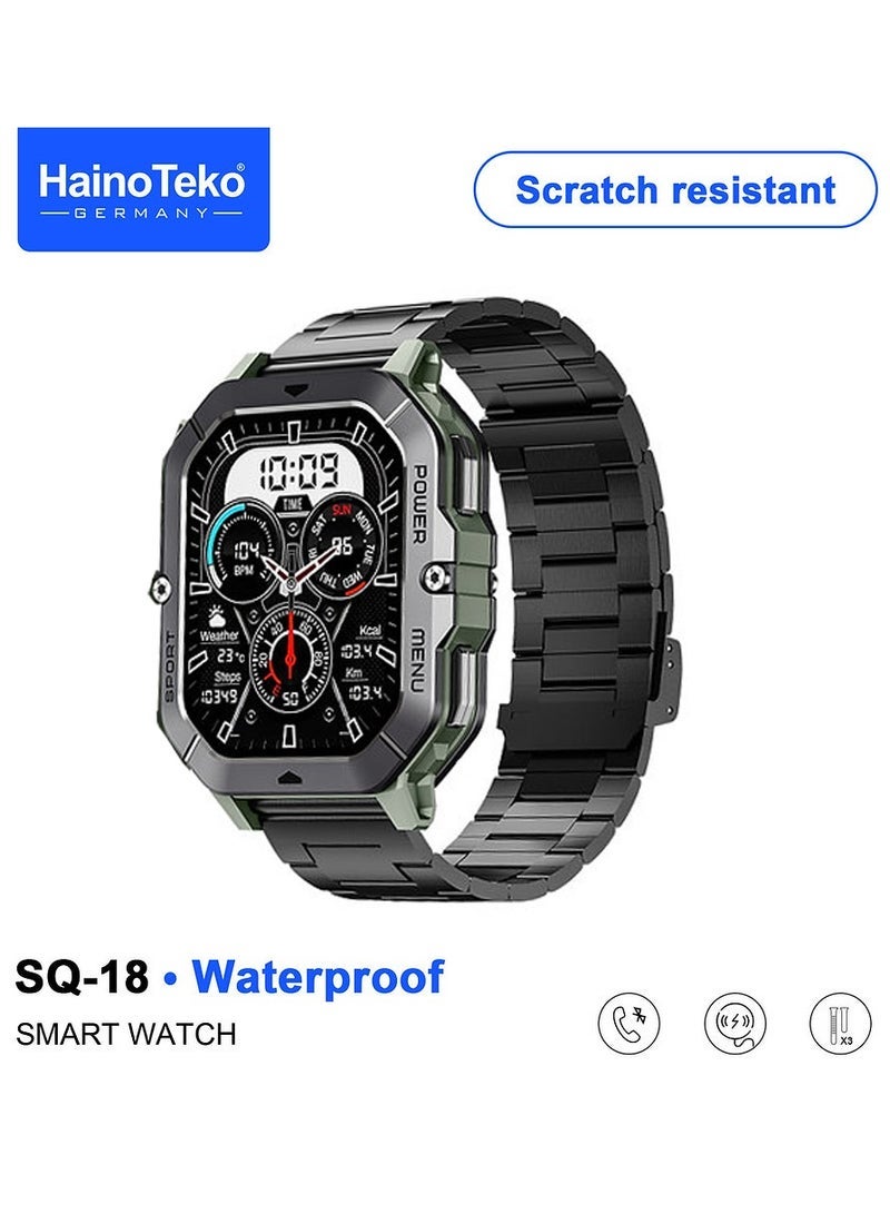 Haino Teko SQ-18 Waterproof Smartwatch for Men with Scratch-Resistant AMOLED Display – Durable Green Design Featuring 3 Interchangeable Straps and Charging Cable Included – Advanced Fitness Tracking, Heart Rate Monitor, Long Battery Life – Perfect for Active Lifestyles - Image 2