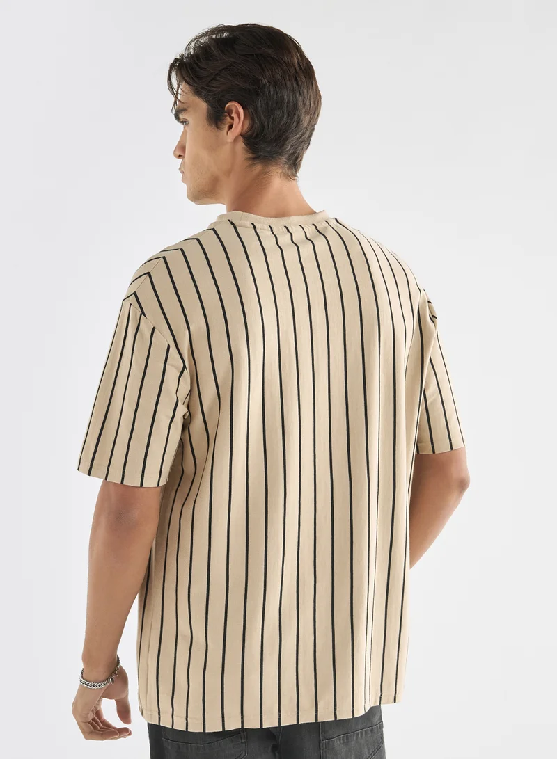 STARTER Starter Striped T-shirt with Crew Neck and Short Sleeves