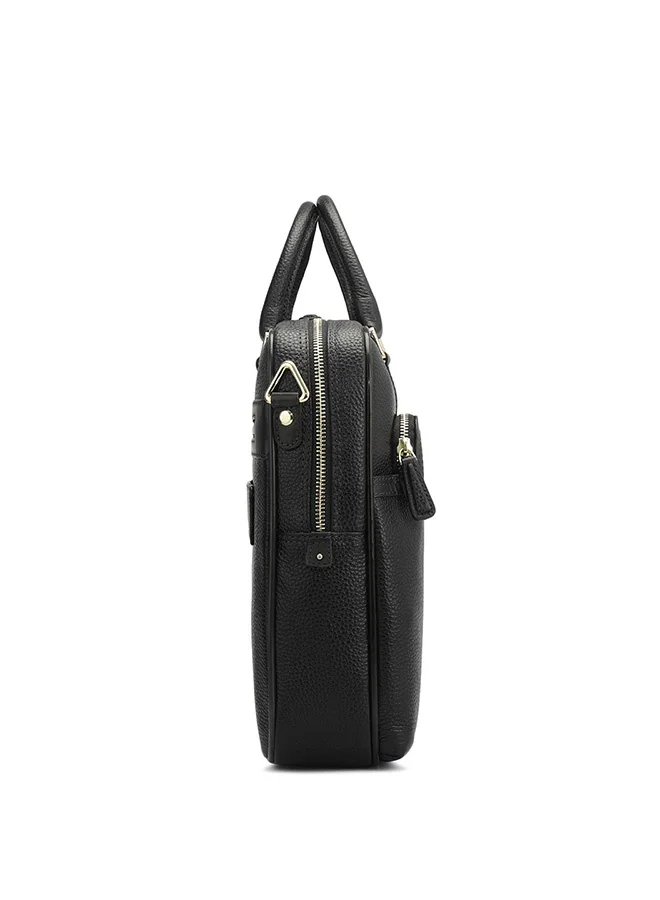 Da Milano  Leather Black Laptop Bag with Adjustable Shoulder Strap for Men | Best Price UAE