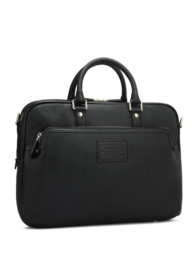 دا ميلانو حقيبة لابتوب جلدية سوداء بحزام كتف قابل للتعديل