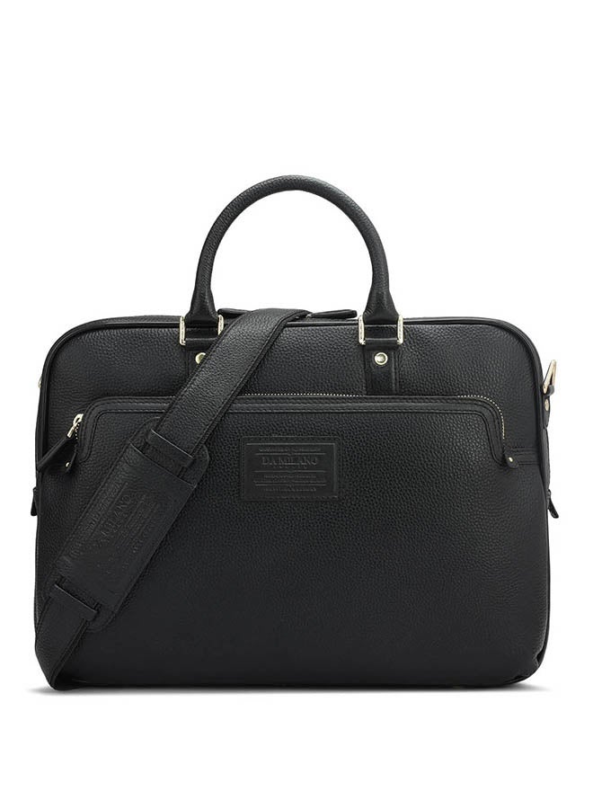 Da Milano Leather Black Laptop Bag with Adjustable Shoulder Strap - Image 1