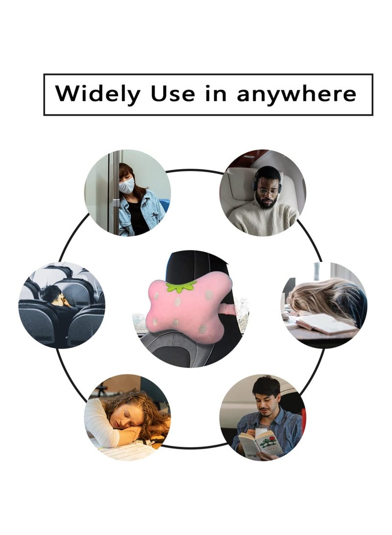 KASTWAVE Universal Car Seat Cushion Neck, Pink Strawberry Pillow, Comfortable Soft Car Headrest Pillow, Head Support Pillow for Travelling and Home, 2 Pcs - Image 4