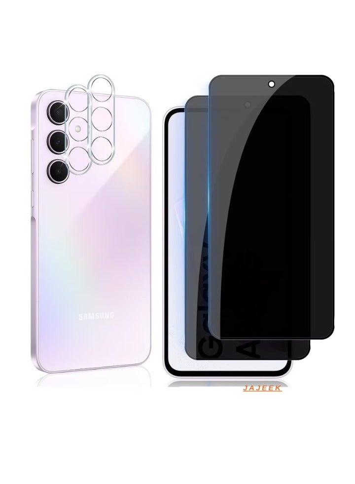JAJEEK Privacy Screen for Samsung Galaxy A35 5G – Tempered Glass, Pack of 2 Privacy Screen Protectors & 2 Camera Protection Pieces, 9H Hardness Anti-Spy, Anti-Scratch Tempered Glass Protection - Image 1