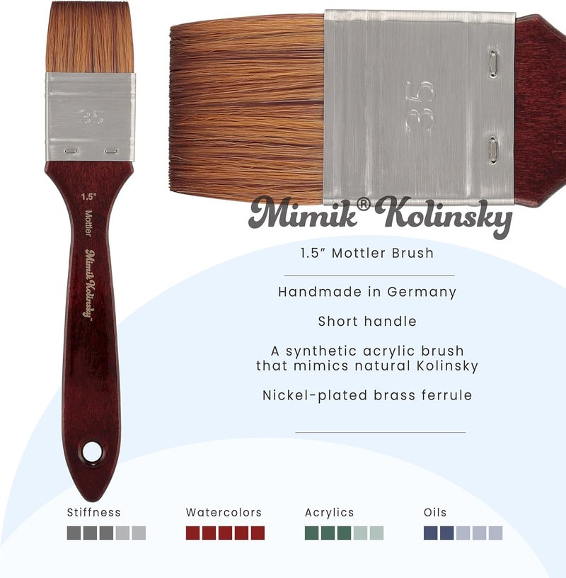 Creative Mark Mimik Kolinsky Watercolor Brush - 1.5 Inch Watercolor Mottler - Short Handle Synthetic Paint Brush - Handmade in Germany - Synthetic Sable Paint Brushes for Artists - Animal-Friendly - Image 1