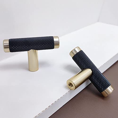 Westablize 10 Pack 2 Inch Cabinet Knob Gold and Black Knurled Handles for Brushed Gold Drawer and Cupboard Aluminum Knob - Image 1