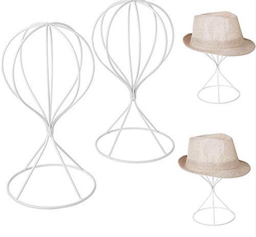 Mydio 2 Pieces Modern Metal Hat Stands Durable Stable Metal Hat Cap Rack Wigs Holder Metal white