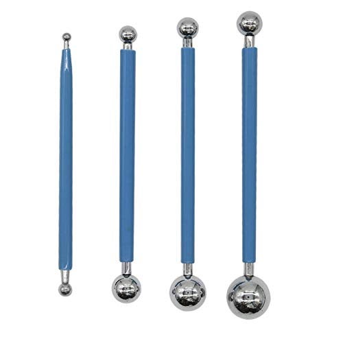 LASSUM 4Pcs Metal Ball DIY Cake Tools Fondant Cake Decorating Sugarcraft Gumpaste Flower Modelling Mold DoubleHeadBlue