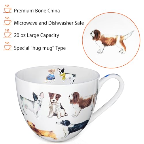 MFoffice Cute Dog Mugs for Daily Coffee and Tea, Premium 20 oz Bone China Coffee Tea Hug Mug, Perfect Holiday, Birthday, and Christmas Gift for Dog Lovers, Designed in England by Harvest Green Studio - Image 4