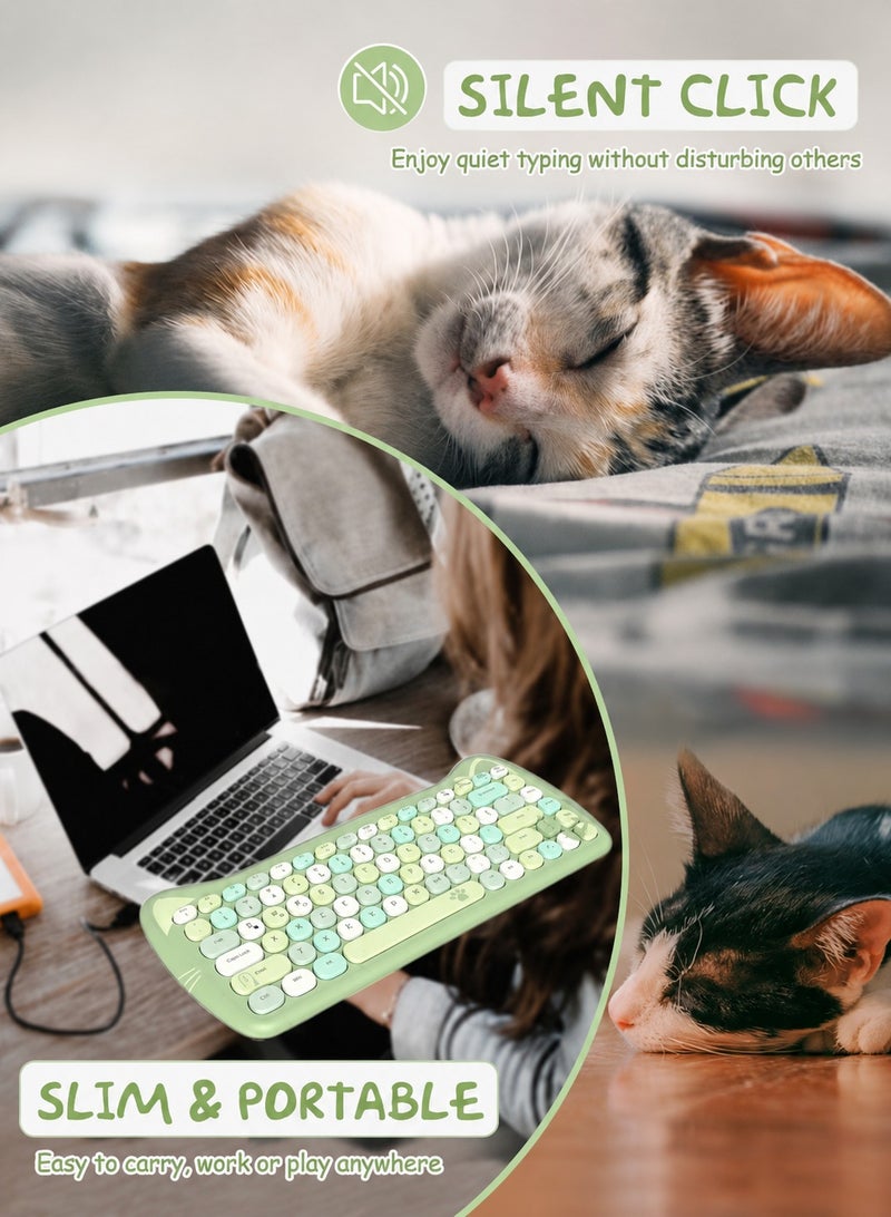 A-jazz 3060i Wireless Bluetooth Cat Keyboard, Cute Retro Silent Keyboard with Round Keys, 3-Device Connection, 10m Wireless Range for PC, Laptop, Mac, Tablet & Phone – Green - Image 3
