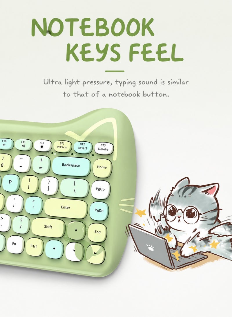 A-jazz 3060i Wireless Bluetooth Cat Keyboard, Cute Retro Silent Keyboard with Round Keys, 3-Device Connection, 10m Wireless Range for PC, Laptop, Mac, Tablet & Phone – Green - Image 4