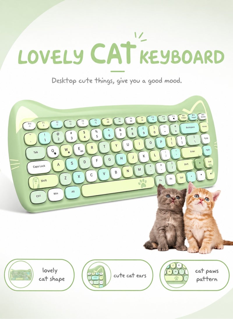 A-jazz 3060i Wireless Bluetooth Cat Keyboard, Cute Retro Silent Keyboard with Round Keys, 3-Device Connection, 10m Wireless Range for PC, Laptop, Mac, Tablet & Phone – Green - Image 5