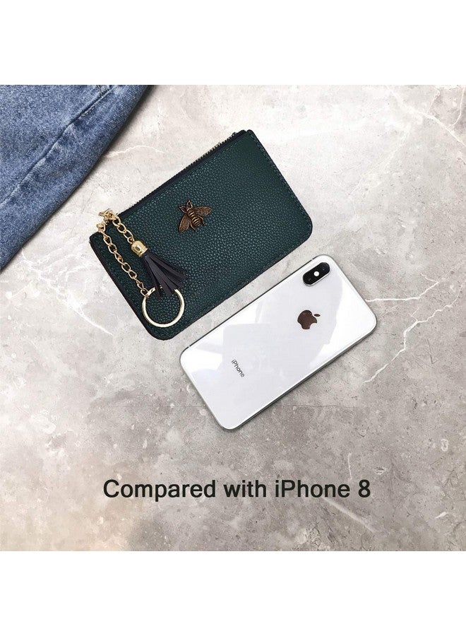 AnnabelZ Women'S Coin Purse Change Wallet Pouch Leather Card Holder With Key Chain Tassel Zip (Dark Green) - Image 4
