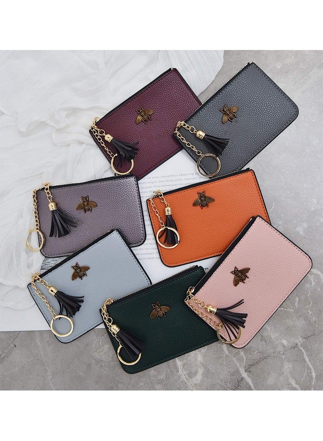 AnnabelZ Women'S Coin Purse Change Wallet Pouch Leather Card Holder With Key Chain Tassel Zip (Dark Green) - Image 5