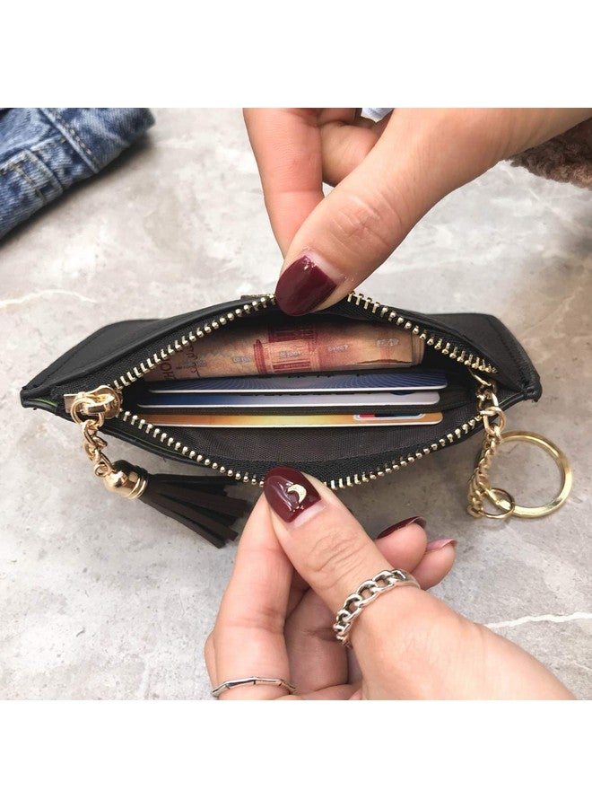 AnnabelZ Women'S Coin Purse Change Wallet Pouch Leather Card Holder With Key Chain Tassel Zip (Dark Green) - Image 3