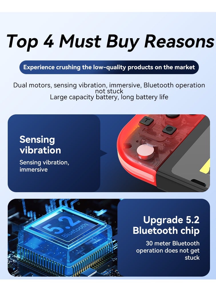 وحدة تحكم لاسلكية NS لاستبدال وحدات تحكم Nintendo Switch L/R متوافقة مع عصا تحكم Nintendo Switch/Lite/OLED مع حزام يد للاستيقاظ/لقطة الشاشة/الاهتزاز المزدوج/وظيفة التحكم في الحركة - Image 3