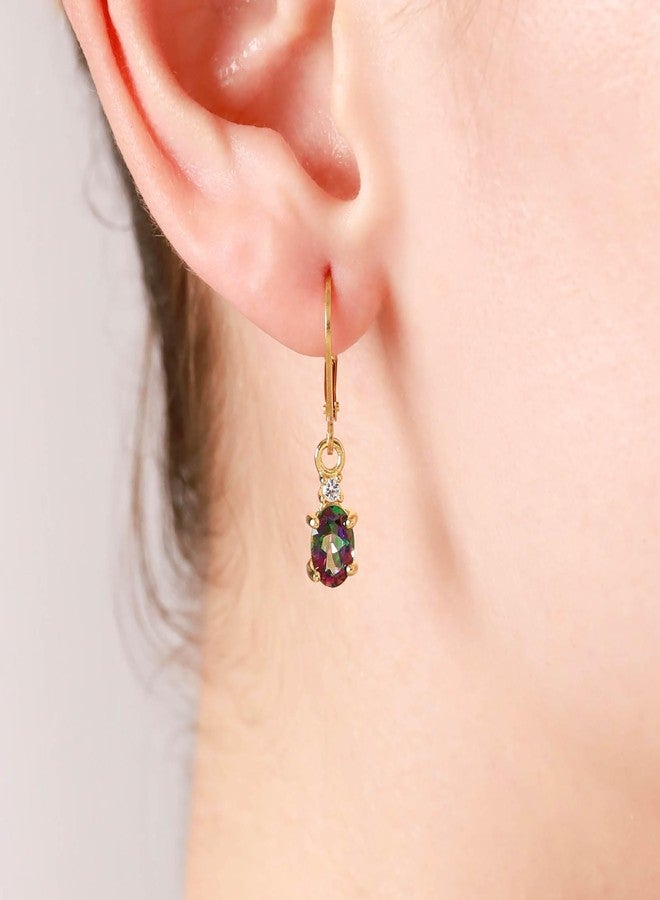 Silvershake 1.74ct. Natural Peridot and White Topaz Gold Plated 925 Sterling Silver Leverback Earrings - Image 3