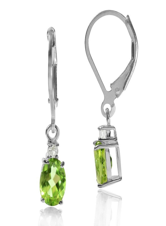 Silvershake 1.74ct. Natural Peridot and White Topaz Gold Plated 925 Sterling Silver Leverback Earrings - Image 1