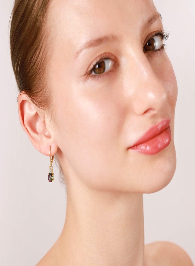 Silvershake 1.74ct. Natural Peridot and White Topaz Gold Plated 925 Sterling Silver Leverback Earrings - Image 2