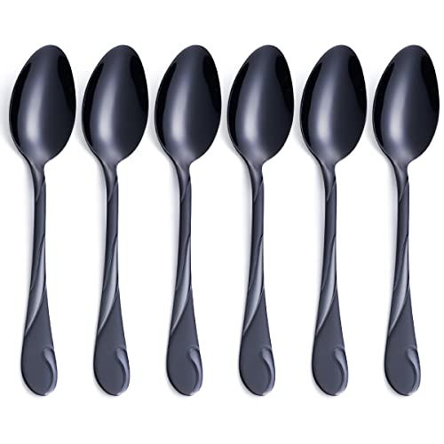Seeshine Black Dinner Spoon Set, Seeshine 7.6-inch Stainless Steel Shiny Black Soup Table Spoon Silverware, Set of 6 - Image 1