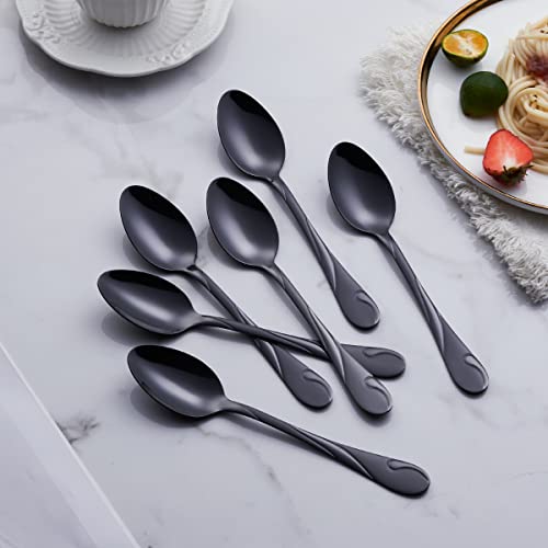 Seeshine Black Dinner Spoon Set, Seeshine 7.6-inch Stainless Steel Shiny Black Soup Table Spoon Silverware, Set of 6 - Image 3