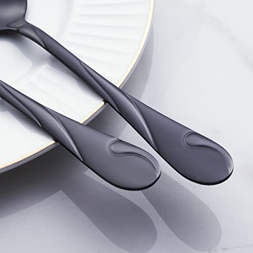 Seeshine Black Dinner Spoon Set, Seeshine 7.6-inch Stainless Steel Shiny Black Soup Table Spoon Silverware, Set of 6 - Image 4