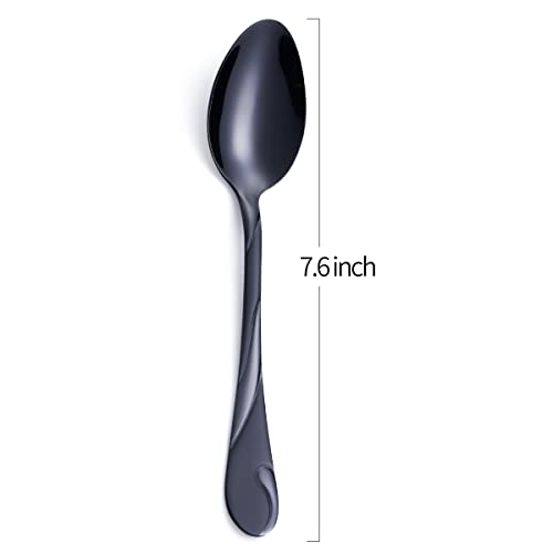 Seeshine Black Dinner Spoon Set, Seeshine 7.6-inch Stainless Steel Shiny Black Soup Table Spoon Silverware, Set of 6 - Image 2